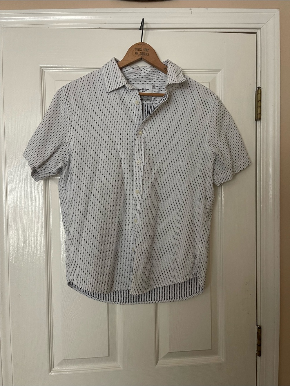 Goodfellow & Co White Short-Sleeve Button-Down with Black Microprint